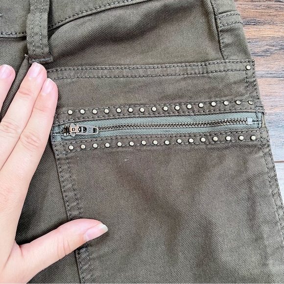 Joie • Hazina Studded Skinny Jeans pants ankle crop zipper Fatigue army green - Picture 7 of 13